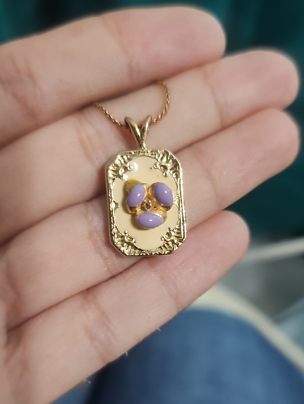 Gold-Tone Pendant Necklace with Lavender Enamel Accents